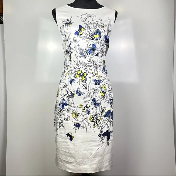 RSVP by Talbots- Floral Butterfly Sheath Print Dress - White, Blue, Yellow - Picture 2 of 9